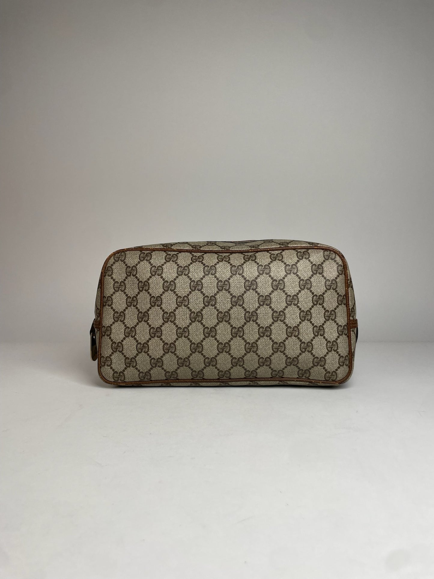 Vintage Gucci Monogram Leather Clutch Brown Grey