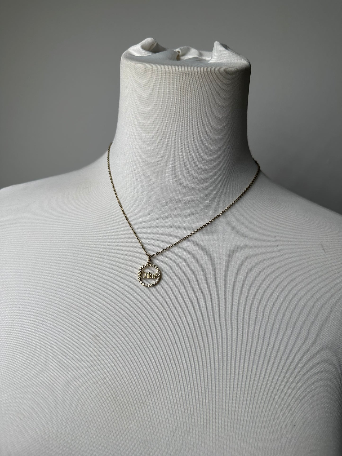Vintage Chloé Logo Pendant Necklace Gold-Tone Metal