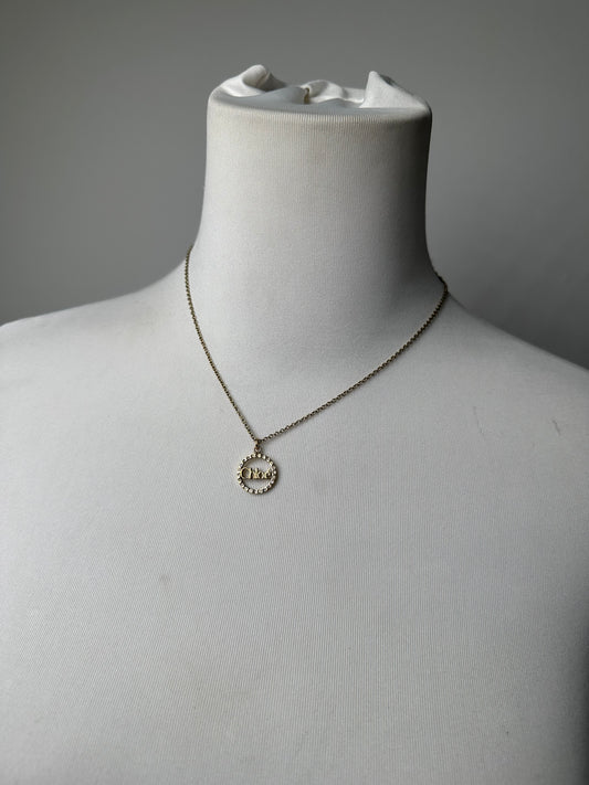 Vintage Chloé Logo Pendant Necklace Gold-Tone Metal