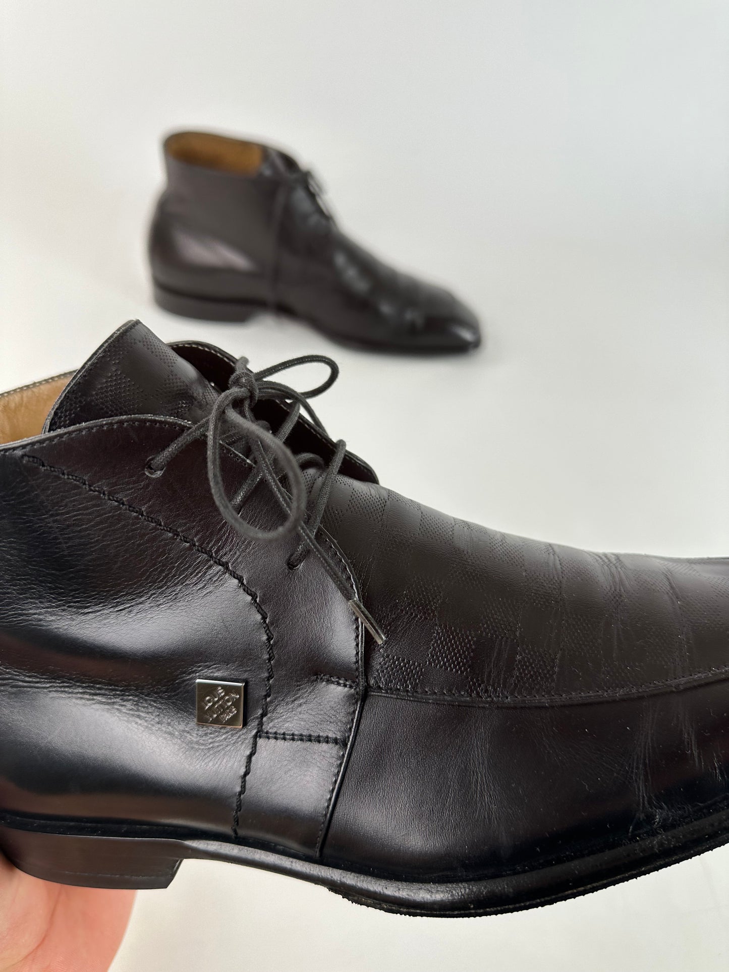Vintage Louis Vuitton Damier Leather Ankle Boots Black EU38