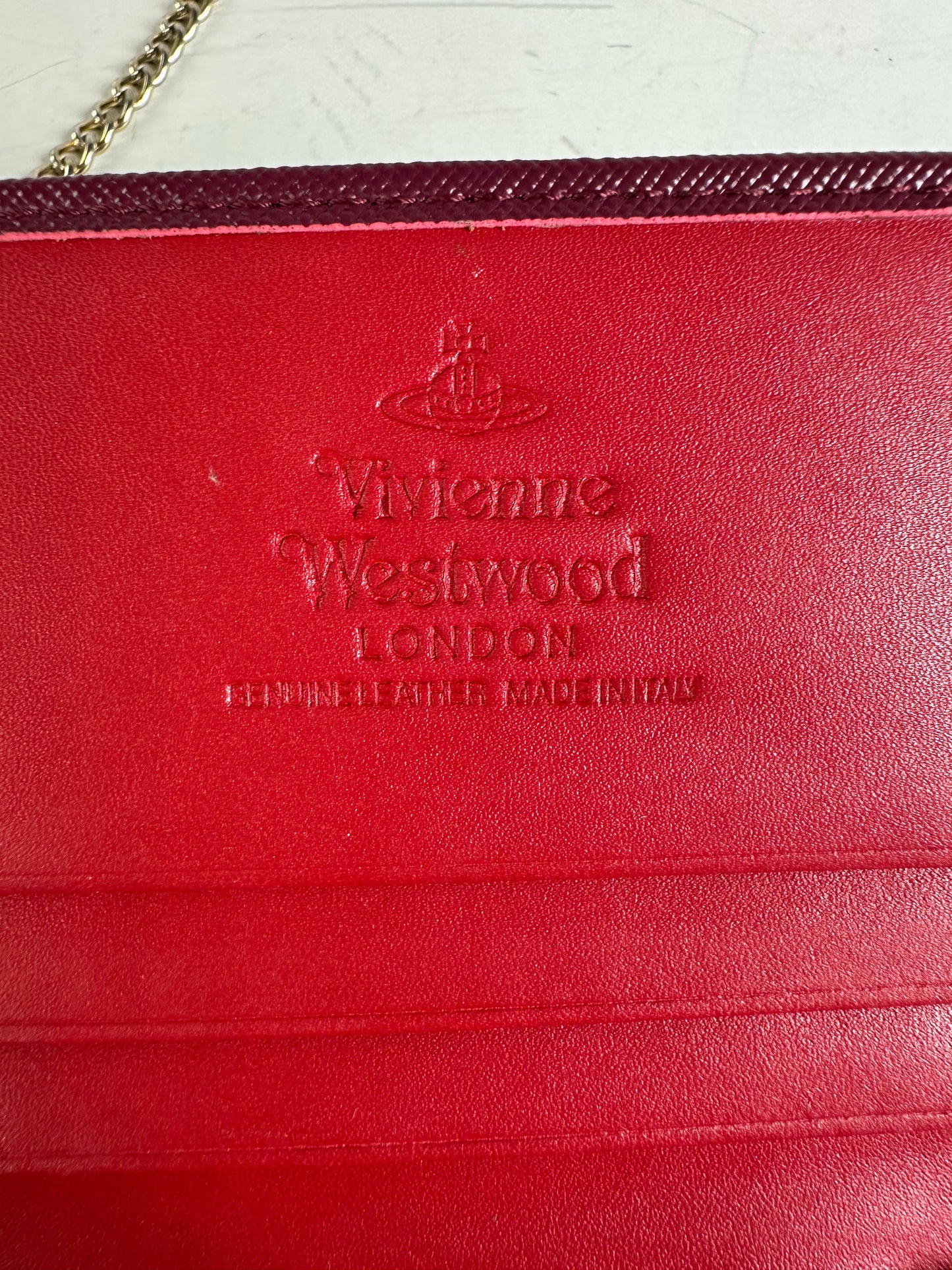 Vintage Vivienne Westwood Leather Wallet on Chain Burgundy Silver