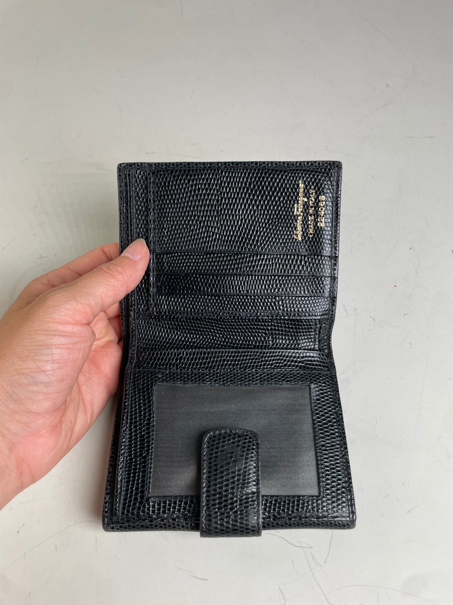 Vintage Ferragamo Textured Leather Wallet Black Gold