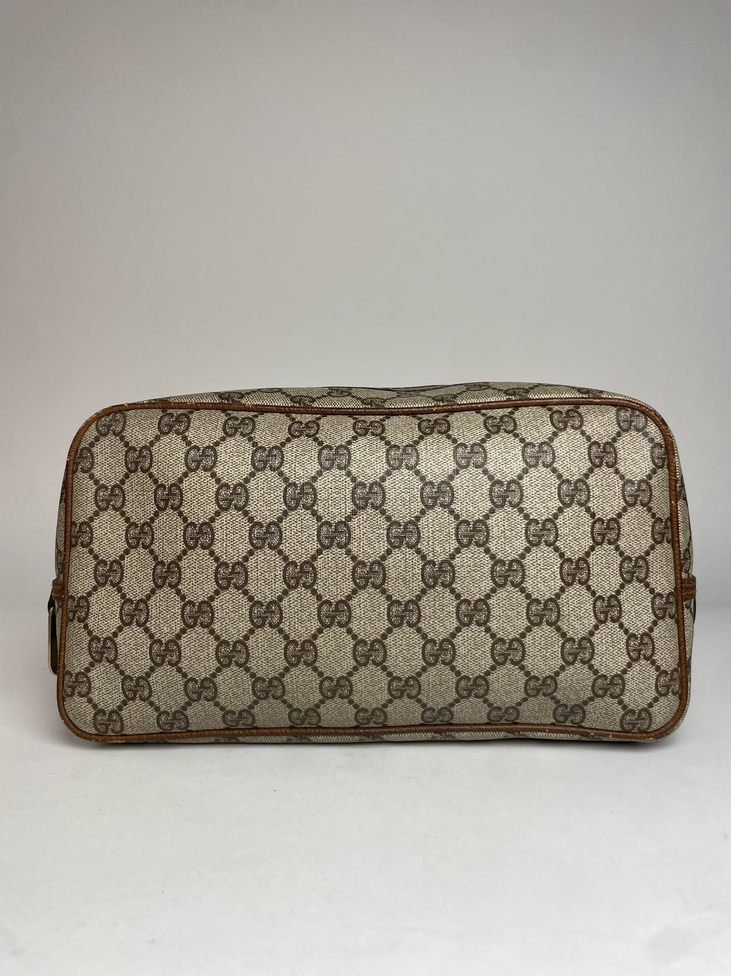 Vintage Gucci Monogram Leather Clutch Brown Grey