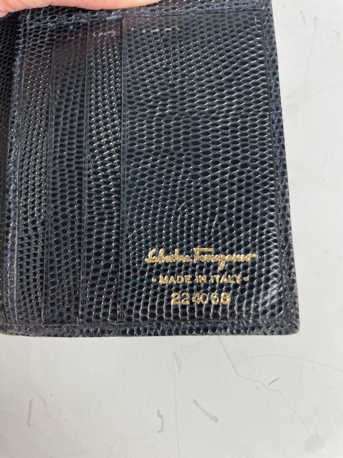 Vintage Ferragamo Textured Leather Wallet Black Gold