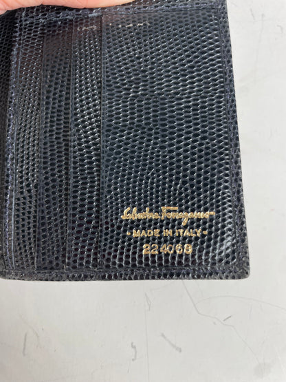 Vintage Ferragamo Textured Leather Wallet Black Gold