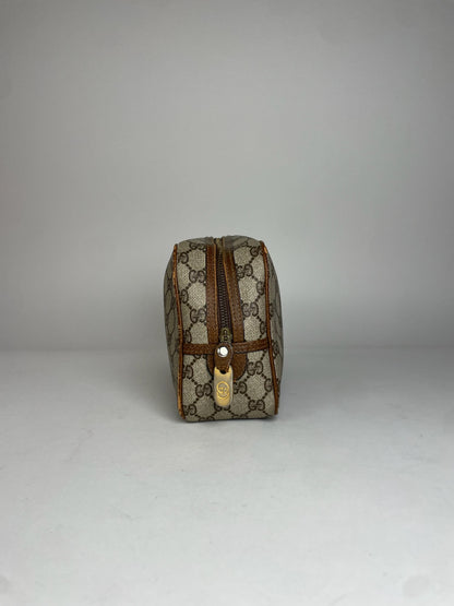 Vintage Gucci Monogram Leather Clutch Brown Grey