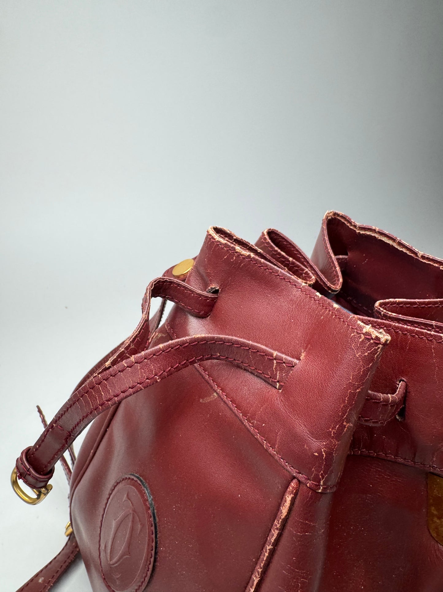 Vintage Cartier Leather Seau Bucket Bag Burgundy