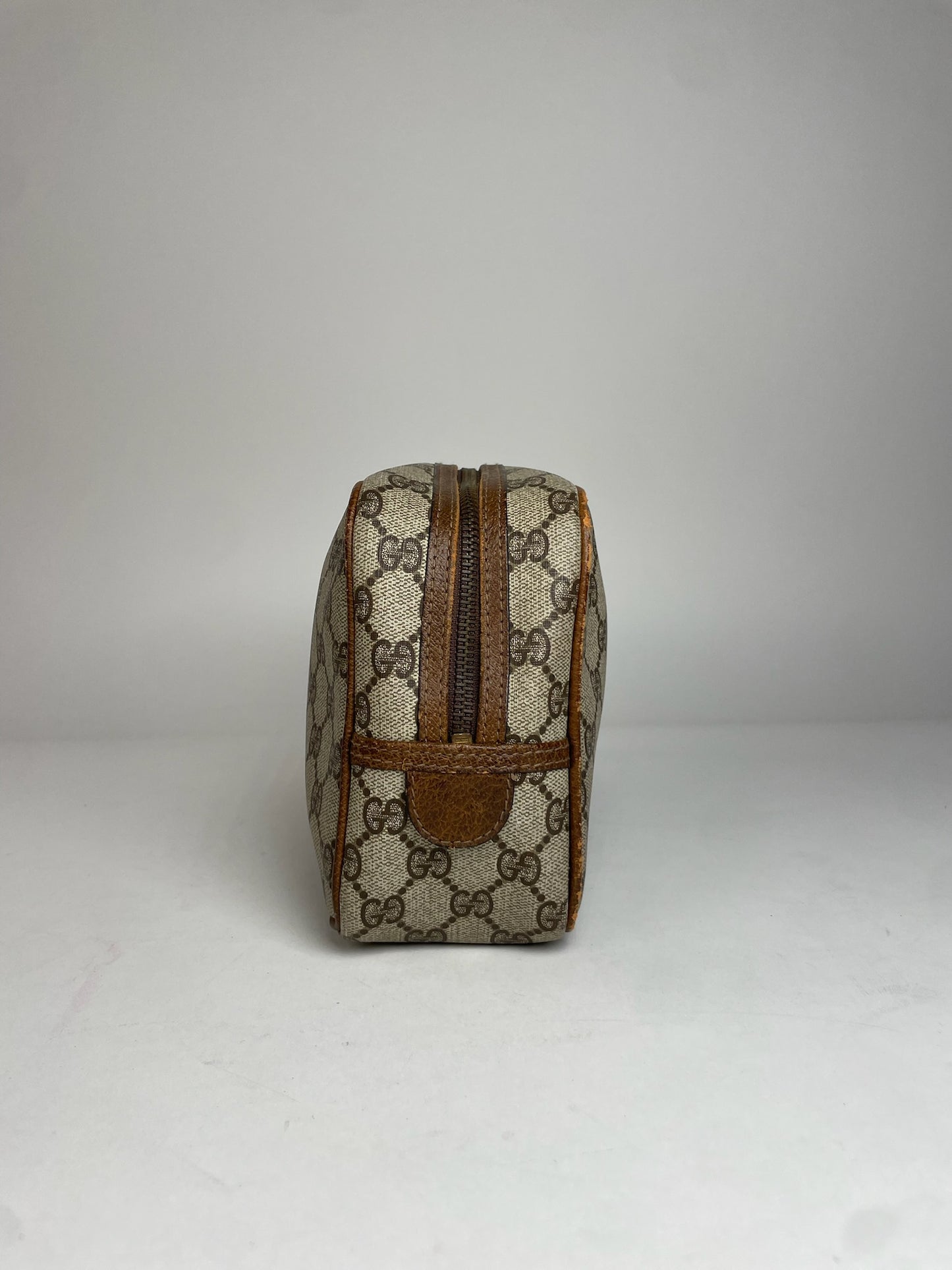 Vintage Gucci Monogram Leather Clutch Brown Grey