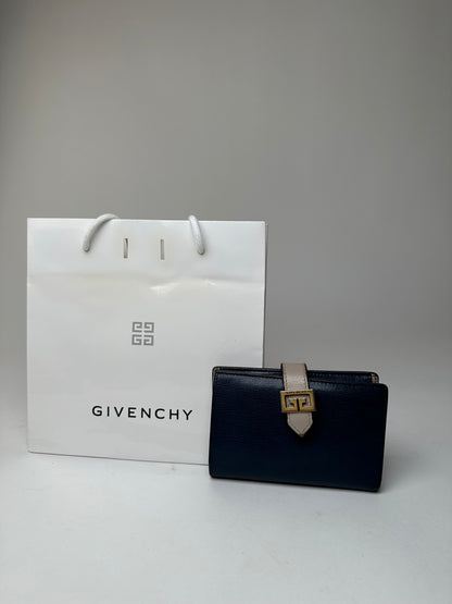 Vintage Givenchy Grained Leather Bifold Wallet Navy