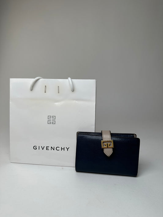 Vintage Givenchy Grained Leather Bifold Wallet Navy