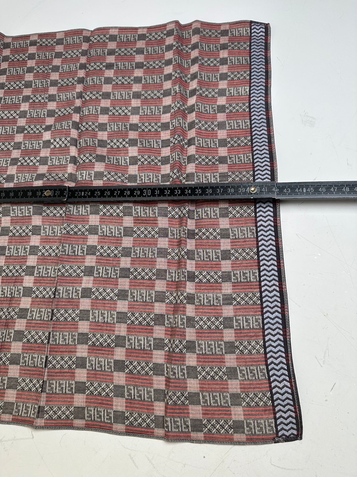 Vintage Fendi FF Monogram Silk Blend Scarf Red Brown Cream