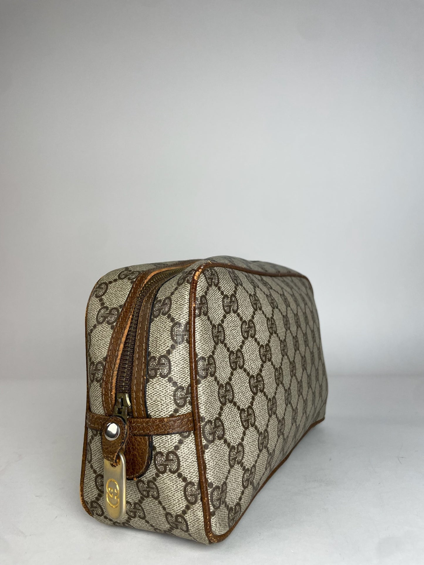 Vintage Gucci Monogram Leather Clutch Brown Grey