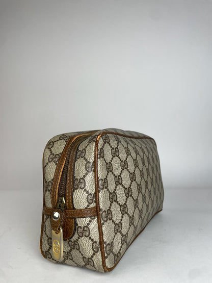 Vintage Gucci Monogram Leather Clutch Brown Grey
