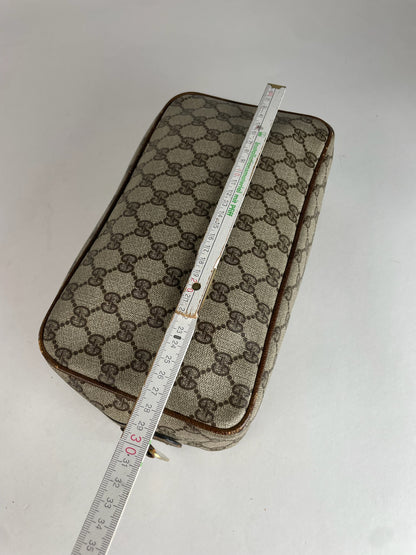 Vintage Gucci Monogram Leather Clutch Brown Grey