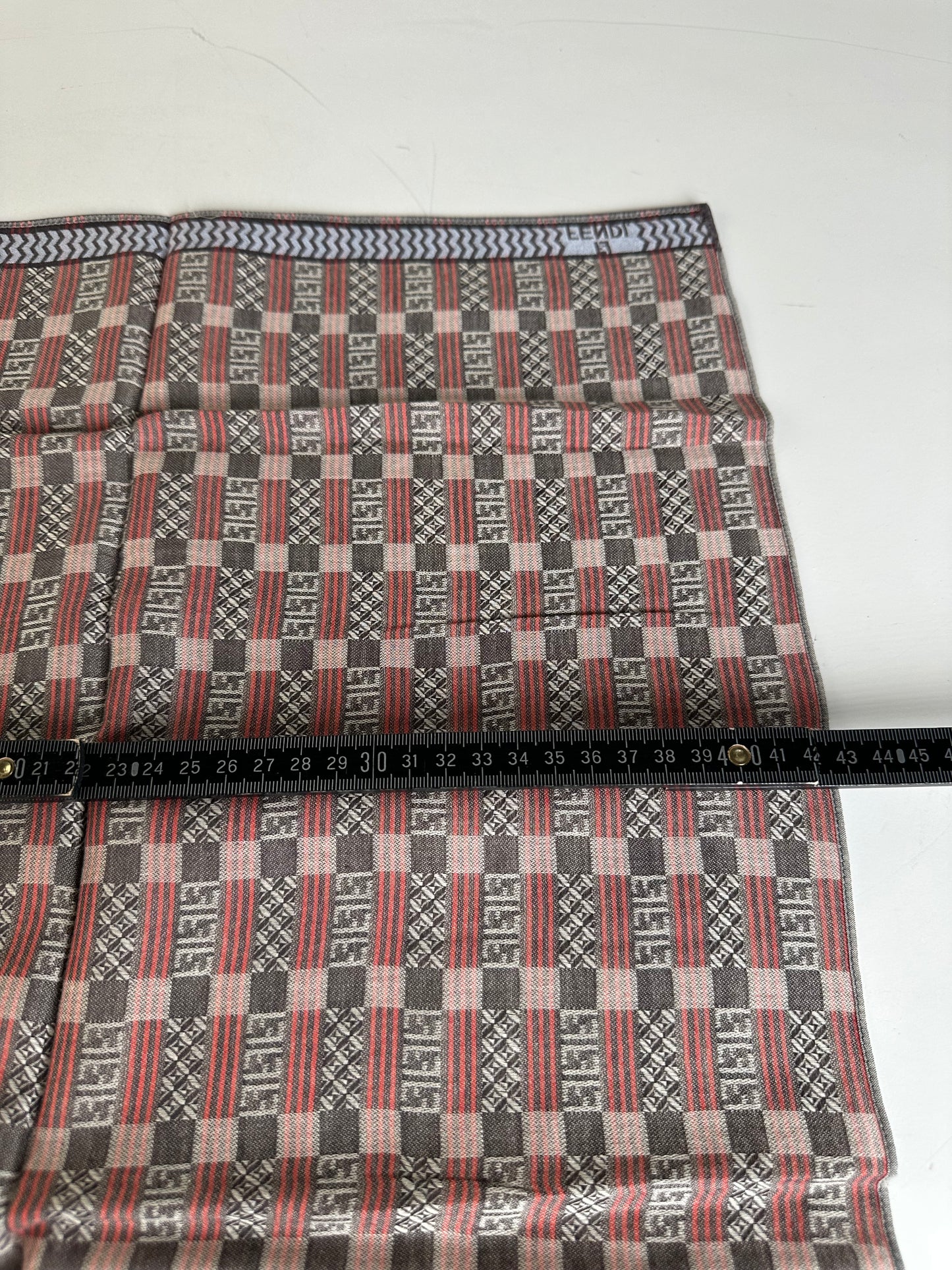 Vintage Fendi FF Monogram Silk Blend Scarf Red Brown Cream