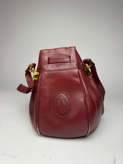 Vintage Cartier Leather Seau Bucket Bag Burgundy