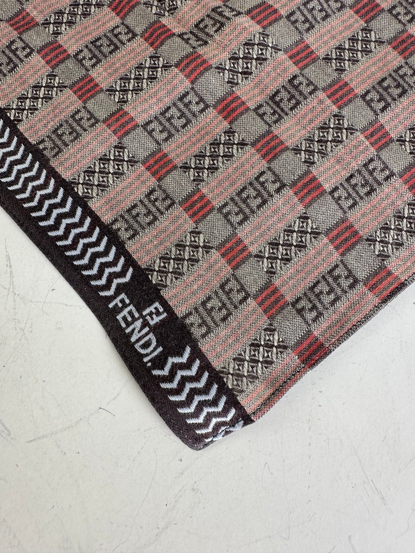 Vintage Fendi FF Monogram Silk Blend Scarf Red Brown Cream