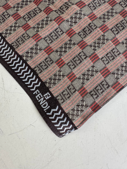 Vintage Fendi FF Monogram Silk Blend Scarf Red Brown Cream