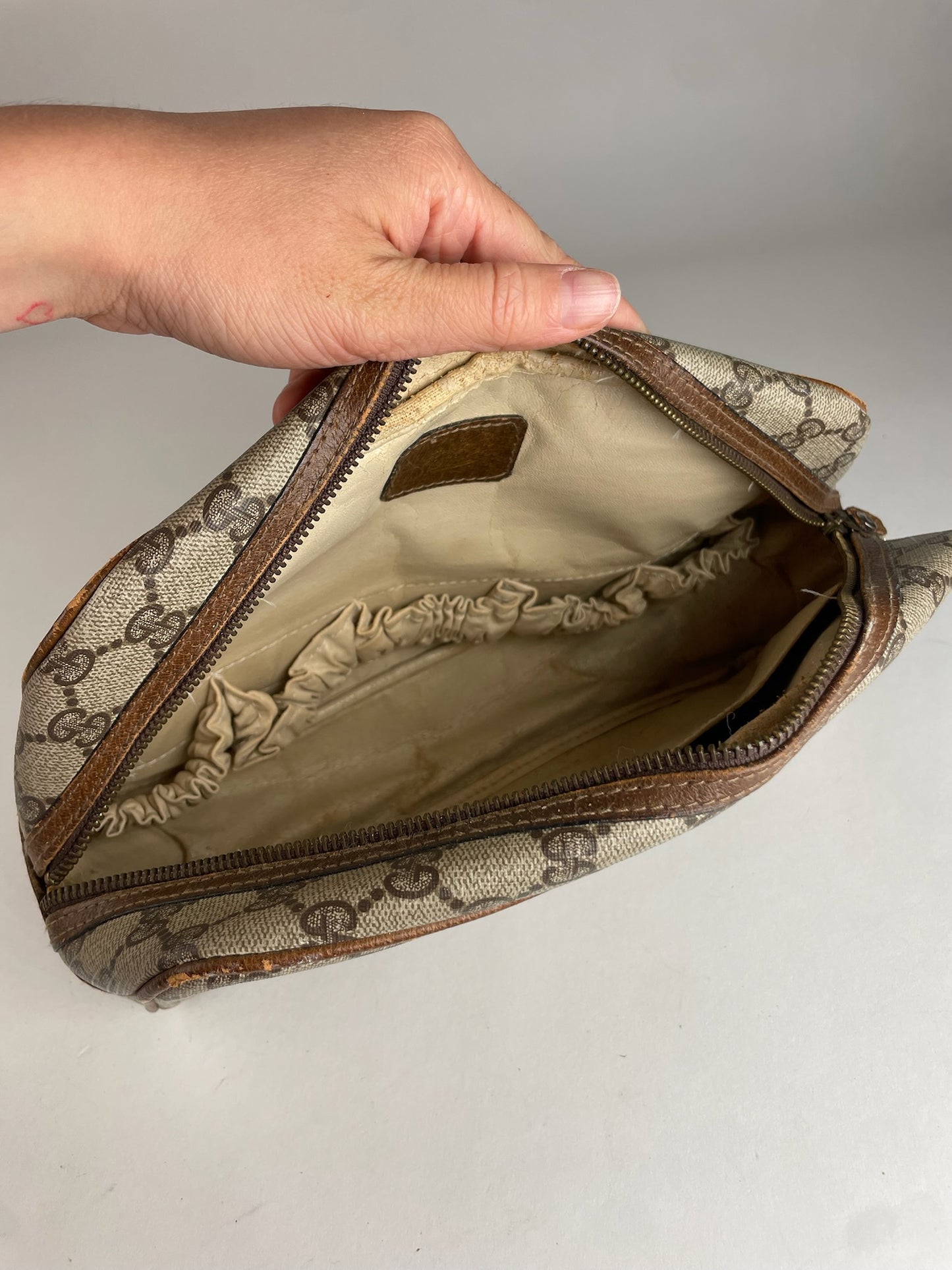 Vintage Gucci Monogram Leather Clutch Brown Grey
