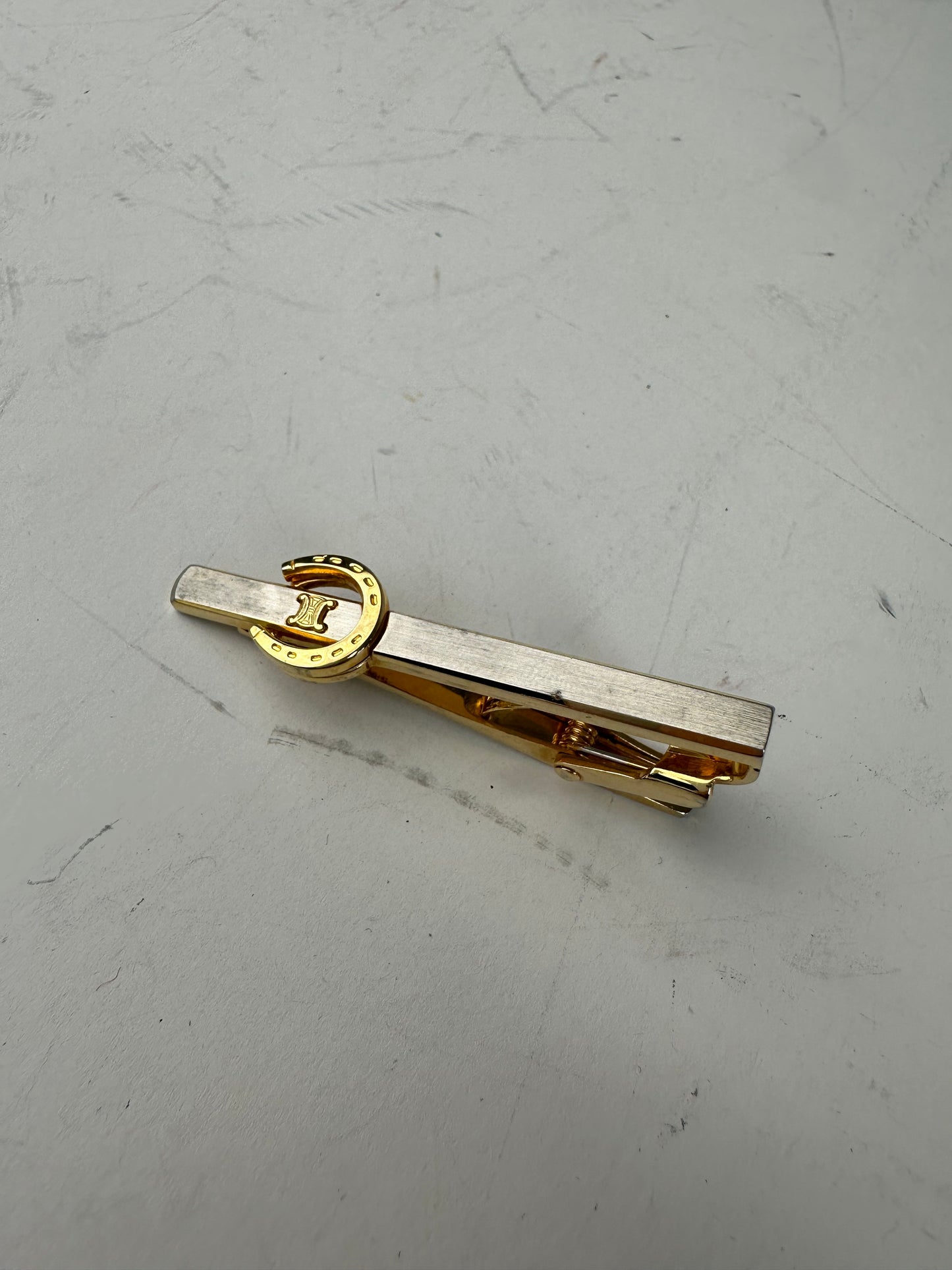 Vintage Celine Bi-Tone Metal Tie Clip Silver Gold