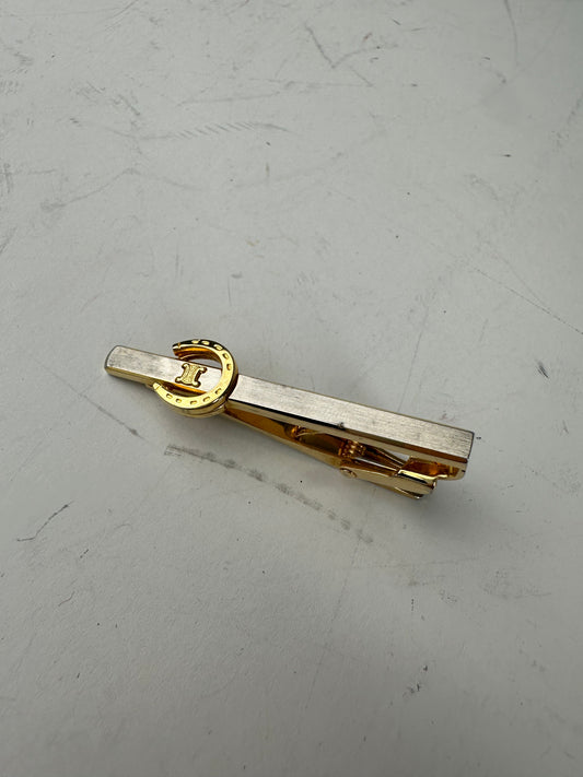 Vintage Celine Bi-Tone Metal Tie Clip Silver Gold