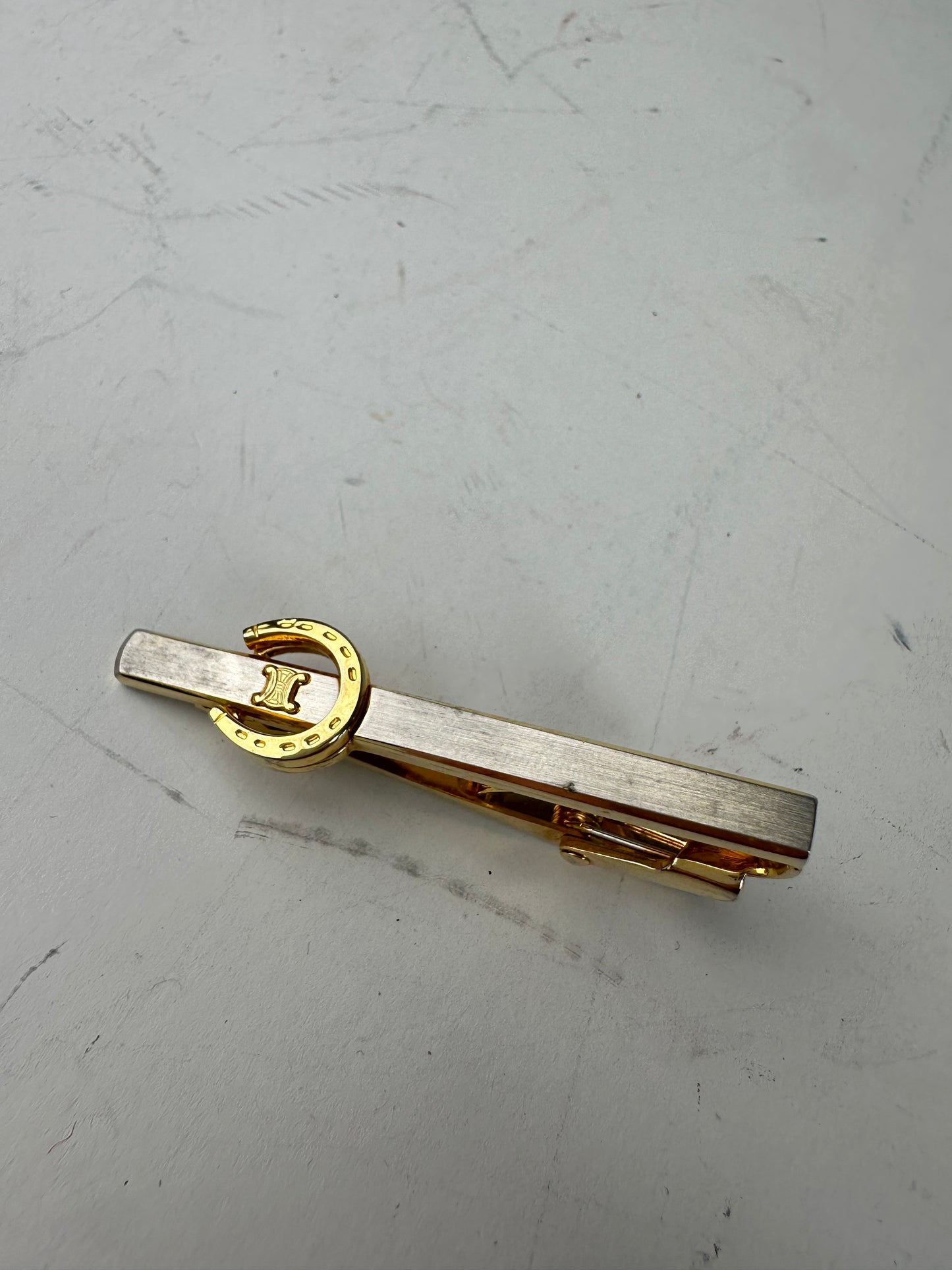 Vintage Celine Bi-Tone Metal Tie Clip Silver Gold