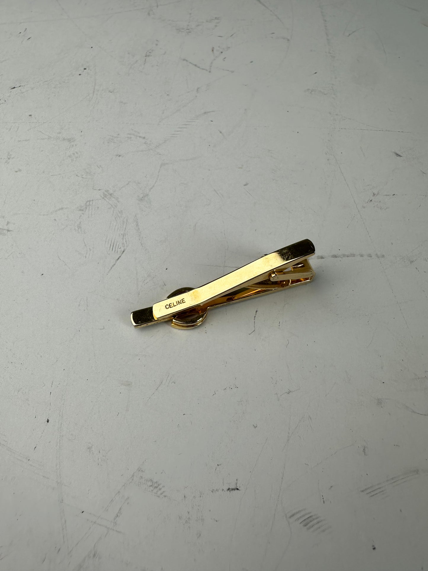Vintage Celine Bi-Tone Metal Tie Clip Silver Gold