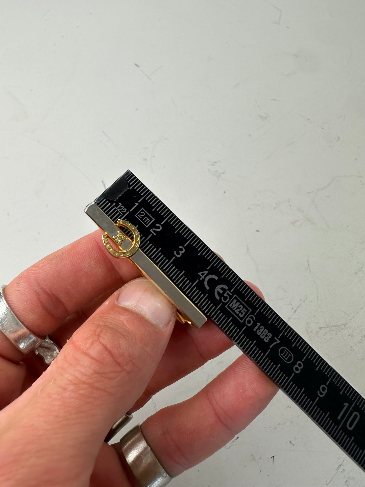 Vintage Celine Bi-Tone Metal Tie Clip Silver Gold