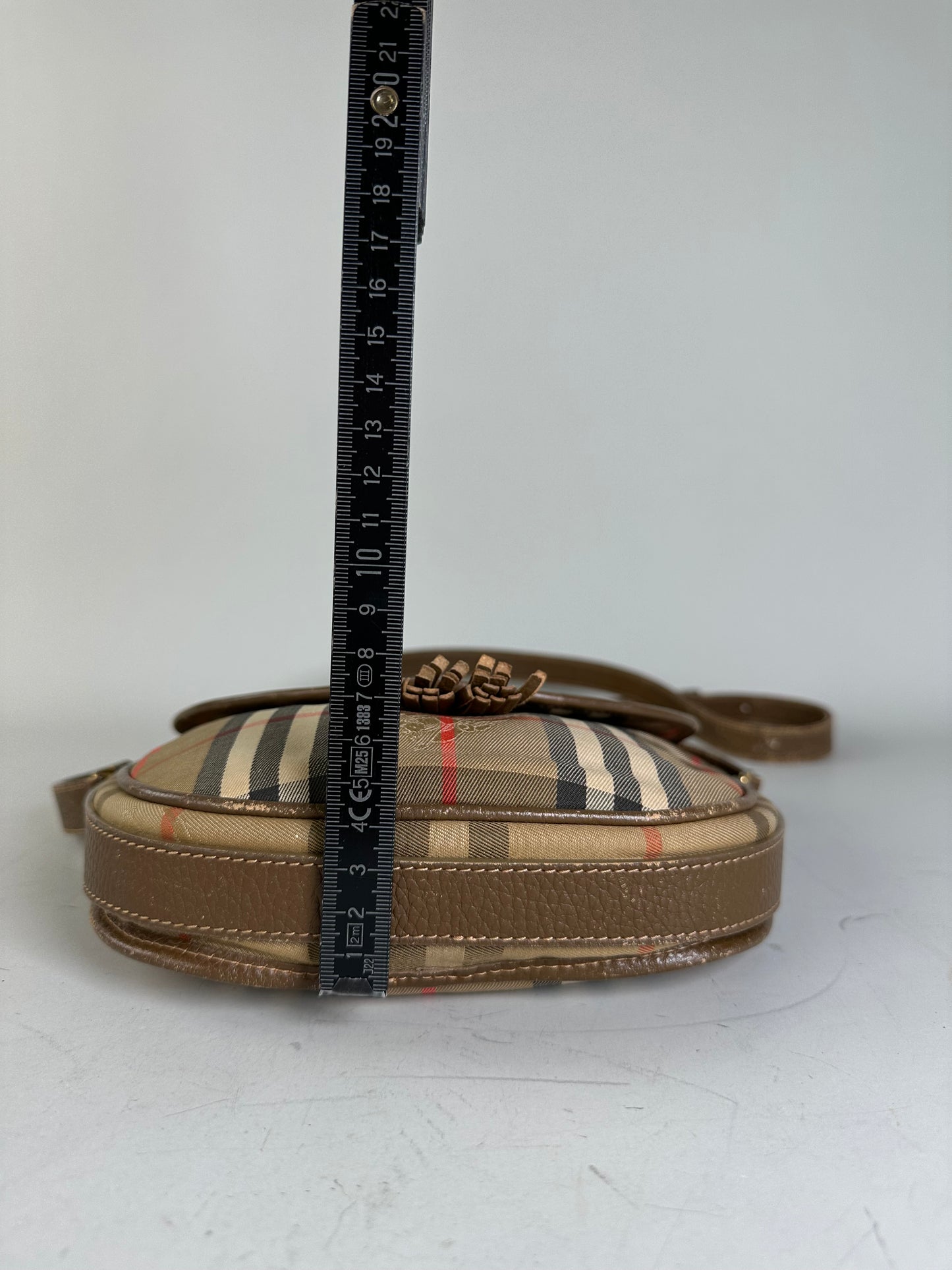 Vintage Burberry Check Canvas Shoulder Bag Beige Brown Red