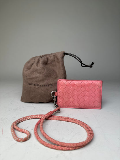 Vintage Bottega Veneta Woven Nappa Card Holder Pink Silver