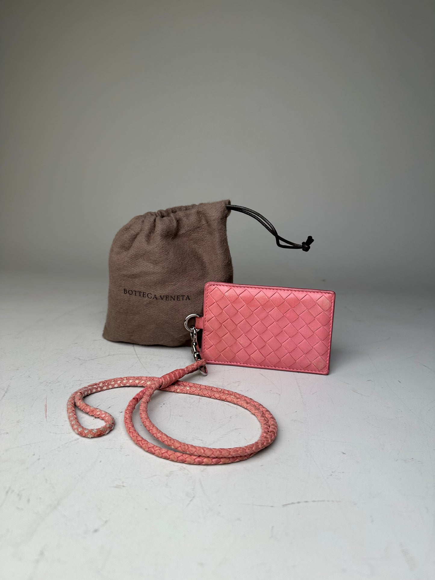 Vintage Bottega Veneta Woven Nappa Card Holder Pink Silver