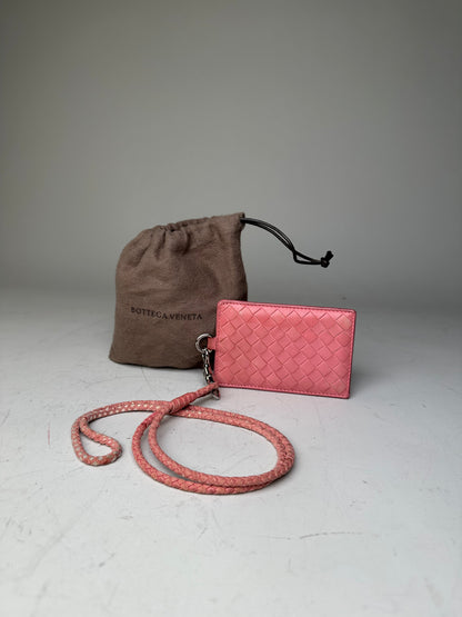 Vintage Bottega Veneta Woven Nappa Card Holder Pink Silver