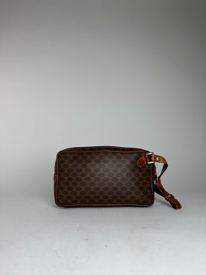 Vintage Celine Paris Triomphe Monogram Leather Clutch Brown