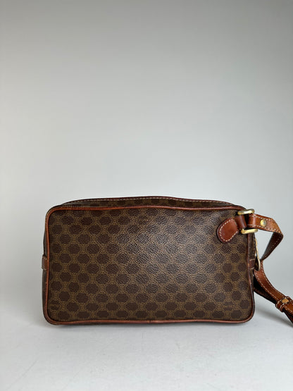 Vintage Celine Paris Triomphe Monogram Leather Clutch Brown