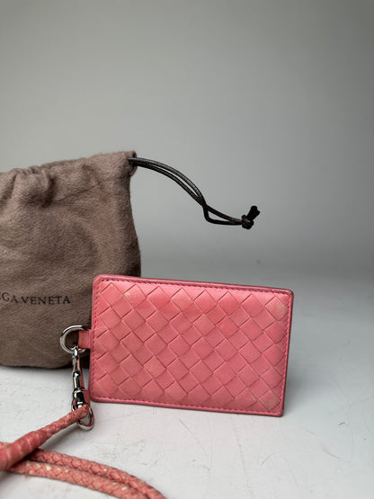 Vintage Bottega Veneta Woven Nappa Card Holder Pink Silver