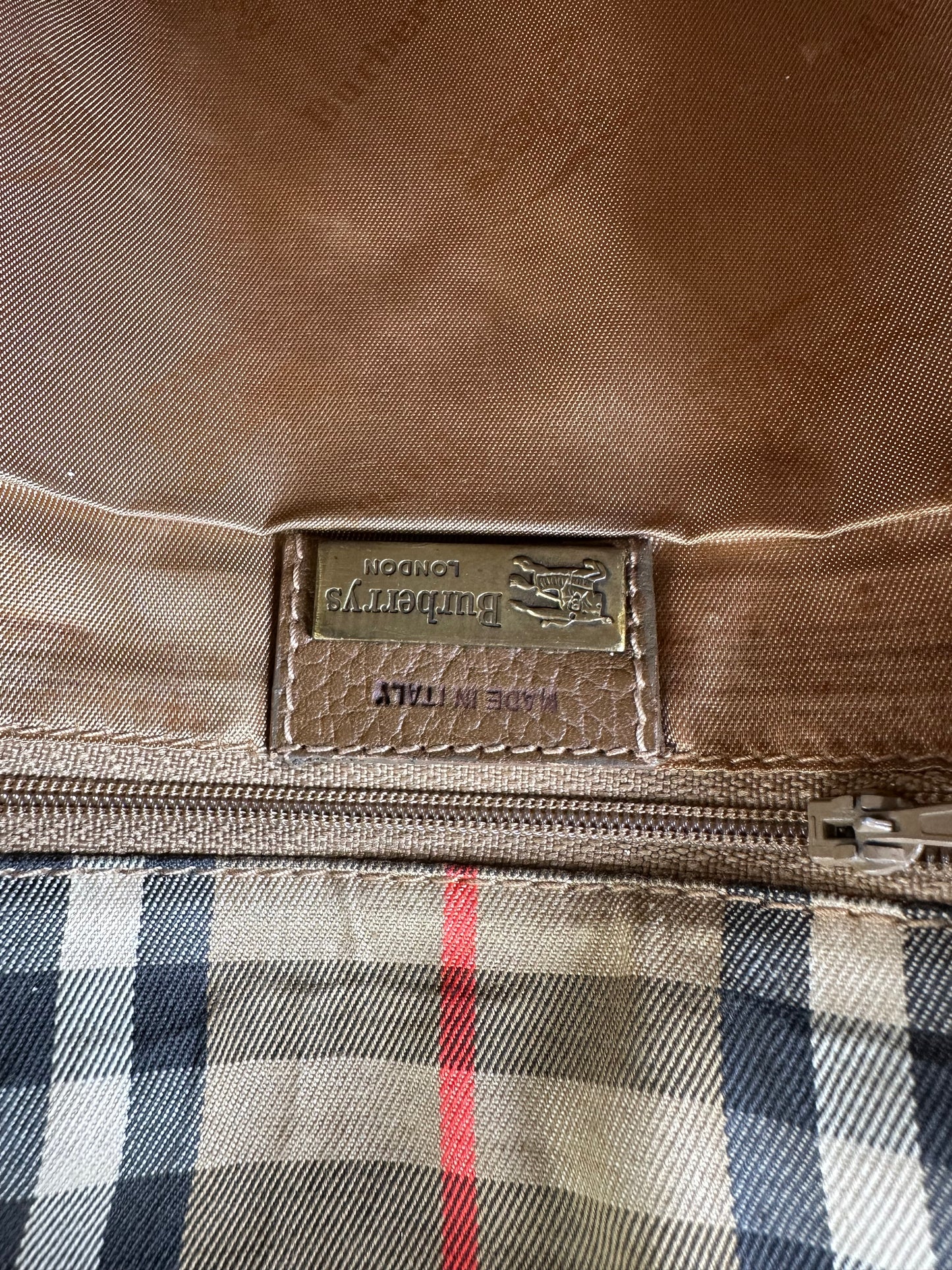 Vintage Burberry Check Canvas Shoulder Bag Beige Brown Red