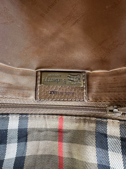 Vintage Burberry Check Canvas Shoulder Bag Beige Brown Red