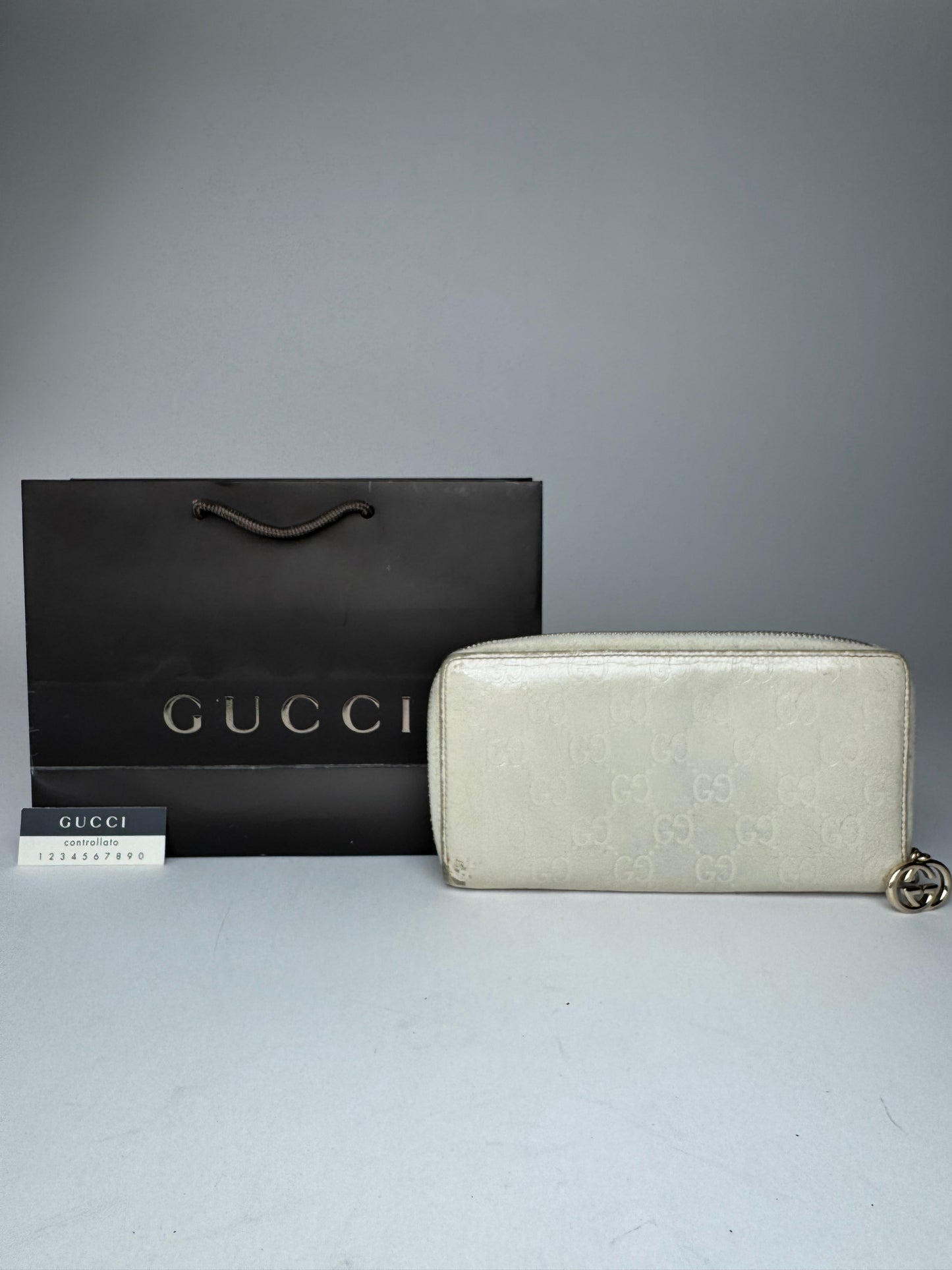 Vintage Gucci Leather Monogram Wallet white