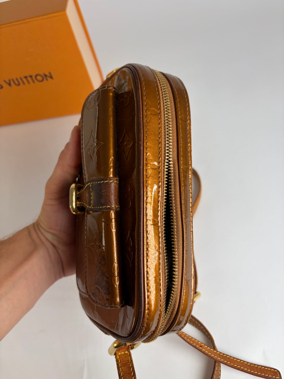 Vintage Louis Vuitton Monogram Vernis Patent Crossbody Bag Late 1990s Brown