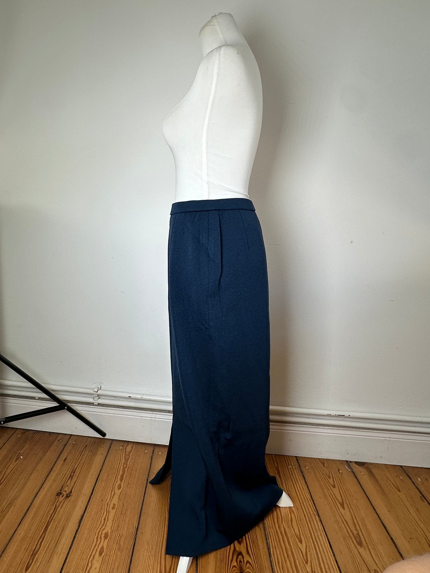 Vintage Yves Saint Laurent Navy Wool Maxi Skirt