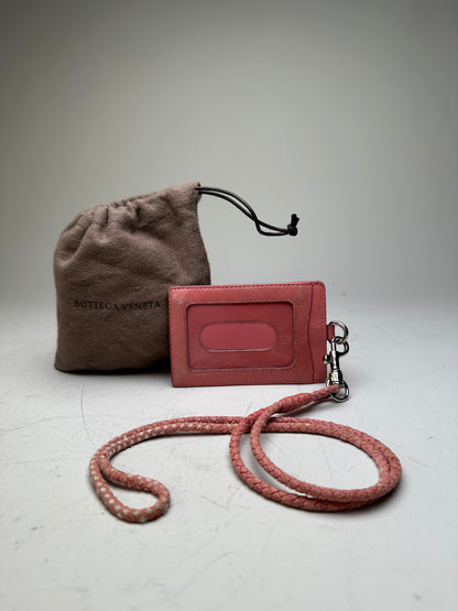 Vintage Bottega Veneta Woven Nappa Card Holder Pink Silver