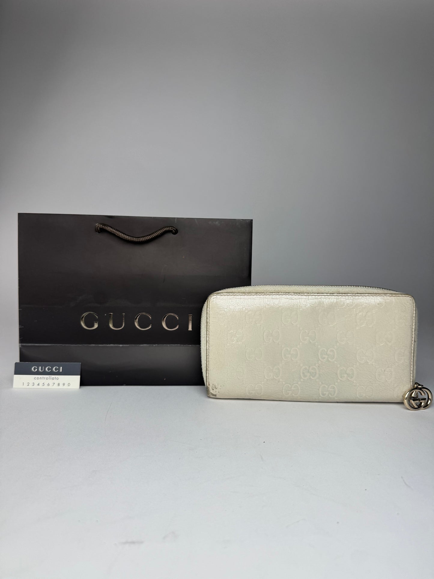 Vintage Gucci Leather Monogram Wallet white