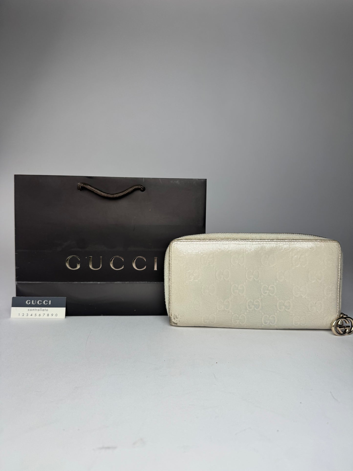 Vintage Gucci Leather Monogram Wallet white
