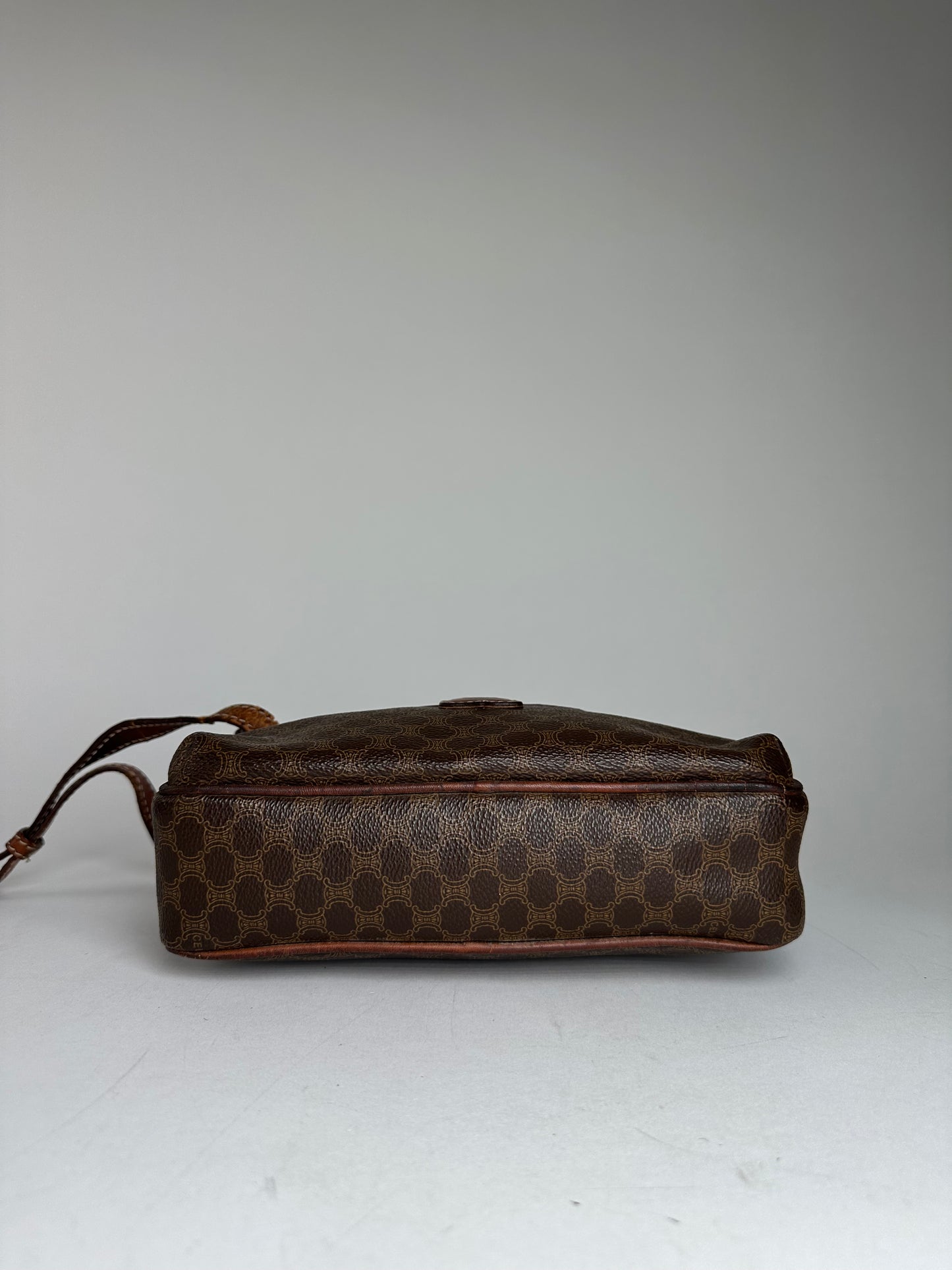 Vintage Celine Paris Triomphe Monogram Leather Clutch Brown