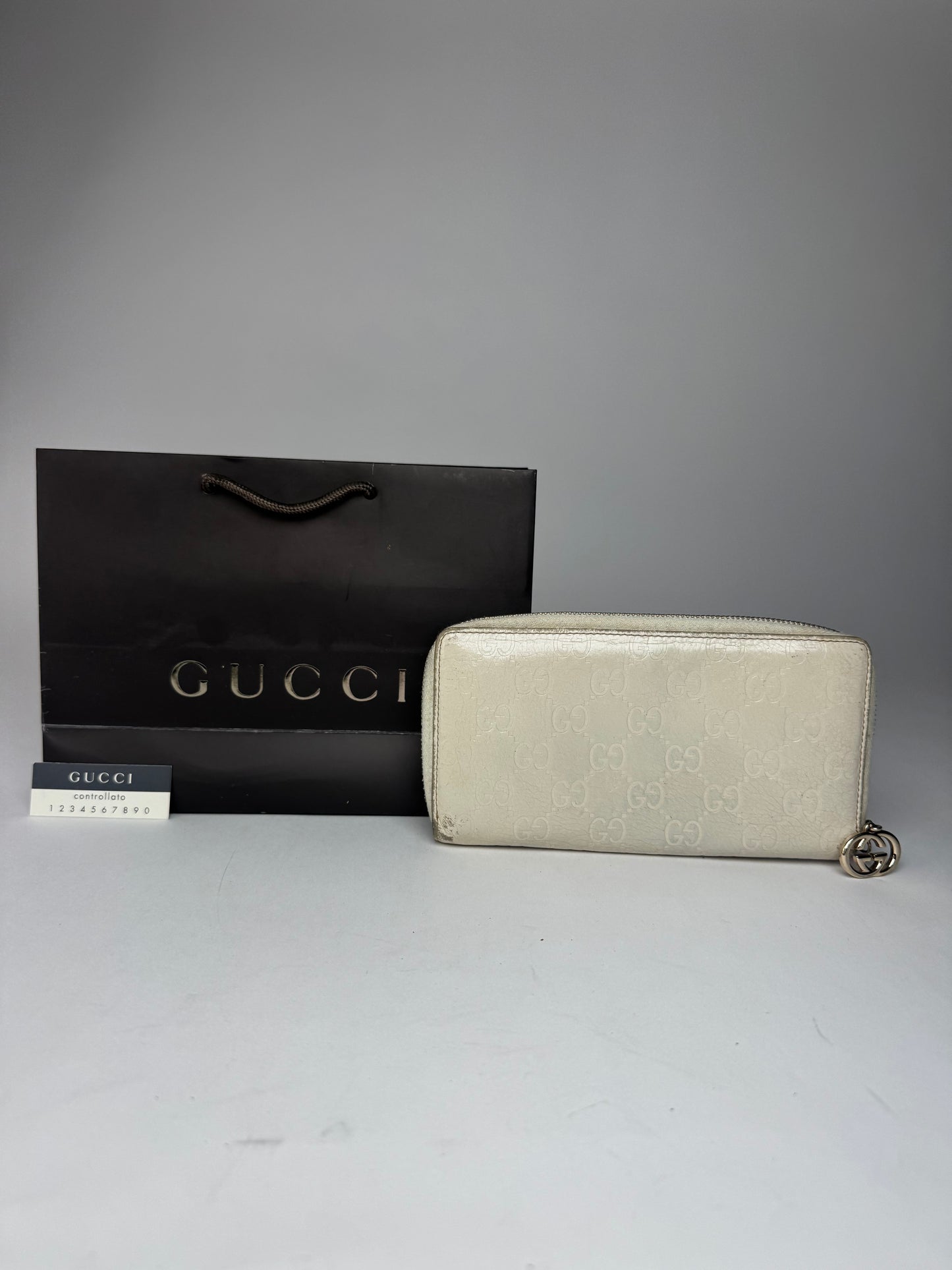 Vintage Gucci Leather Monogram Wallet white