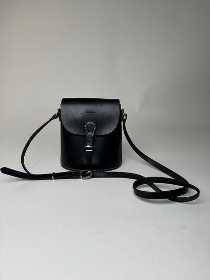 Vintage Courreges Paris Leather Crossbody Flap Bag Black