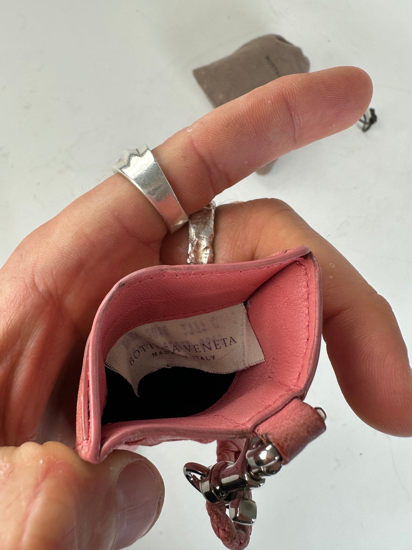 Vintage Bottega Veneta Woven Nappa Card Holder Pink Silver
