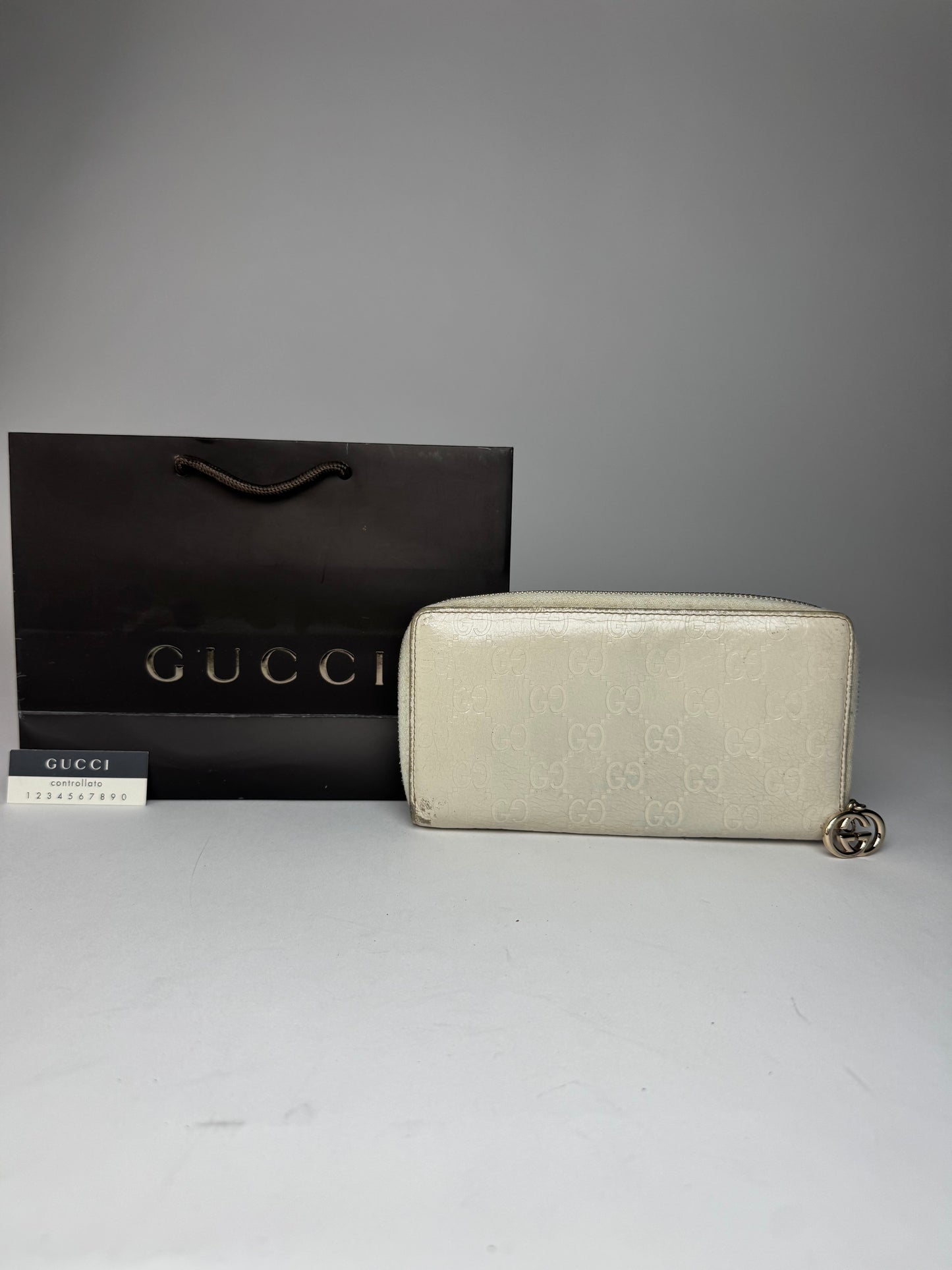 Vintage Gucci Leather Monogram Wallet white