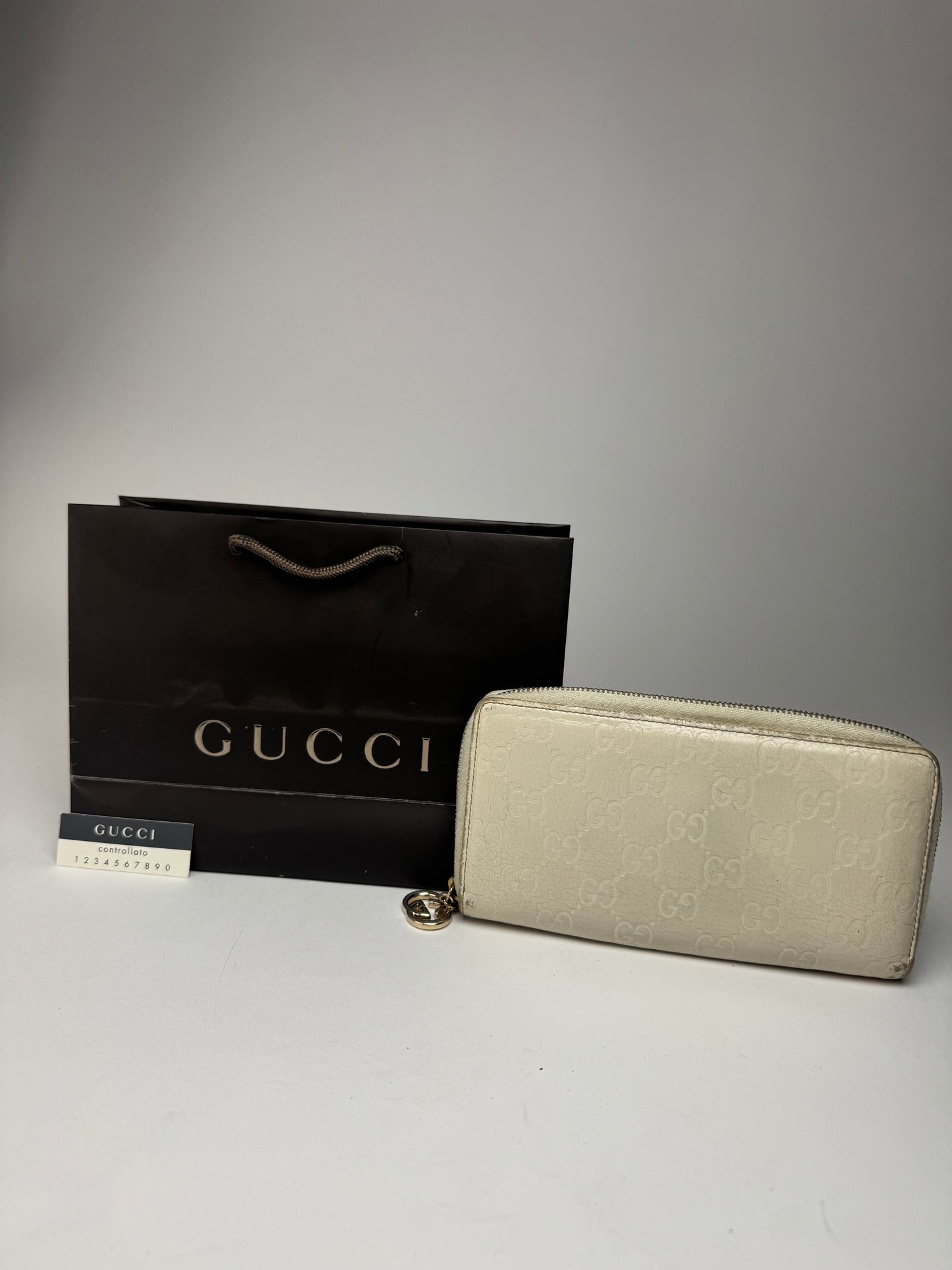 Vintage Gucci Leather Monogram Wallet white