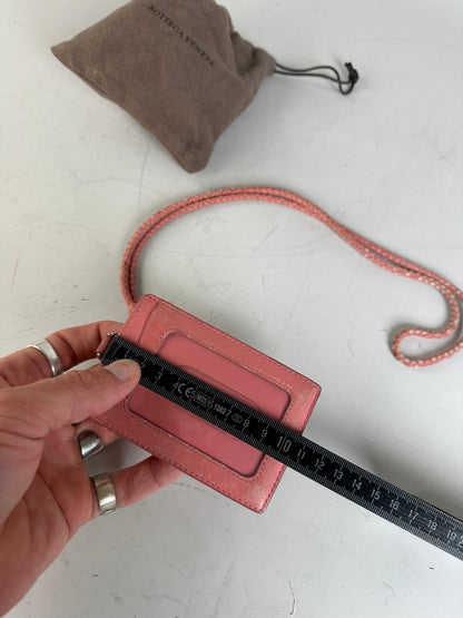 Vintage Bottega Veneta Woven Nappa Card Holder Pink Silver